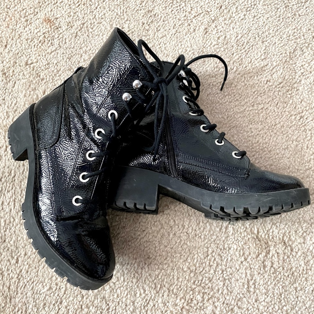 Steve Madden patent leather combat boots